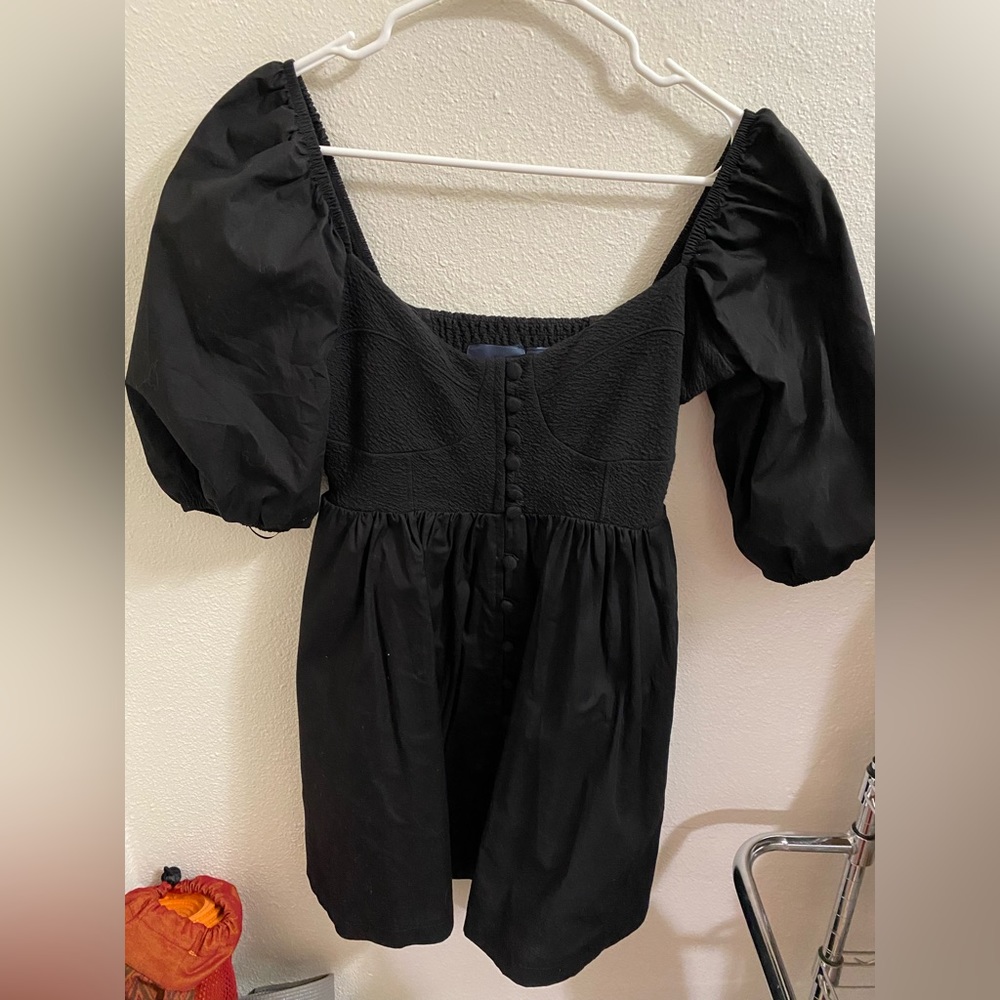 Babydoll Black Dress with Puffed Sleeves